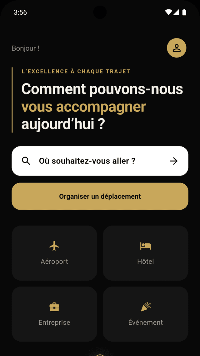 Écran d’accueil de l’application ETG One